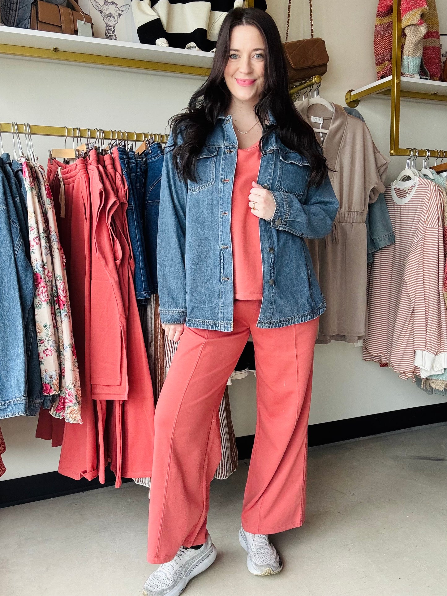 Brick V Neck Short Sleeve Pullover