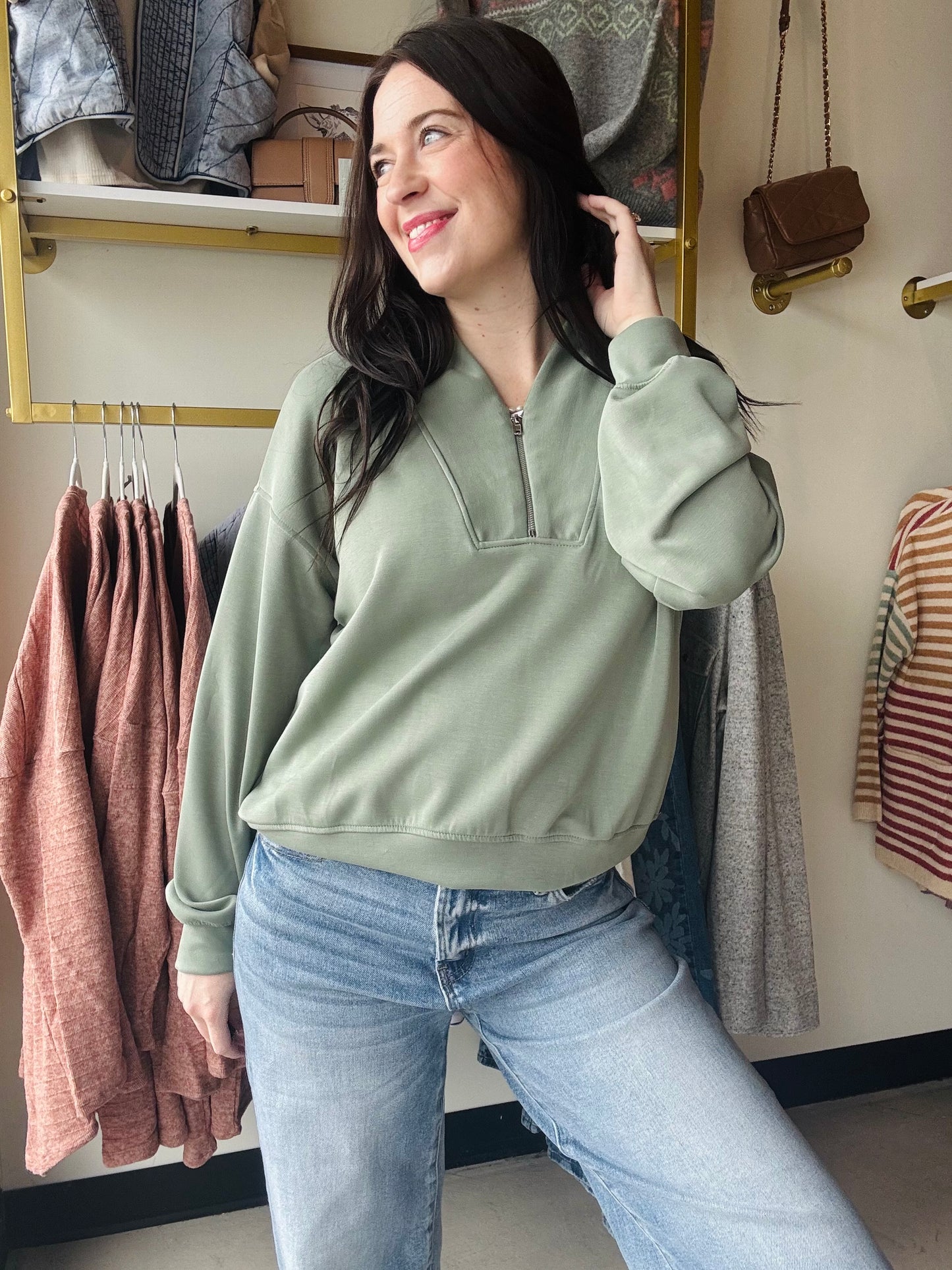 Sage Zip Collar Pullover