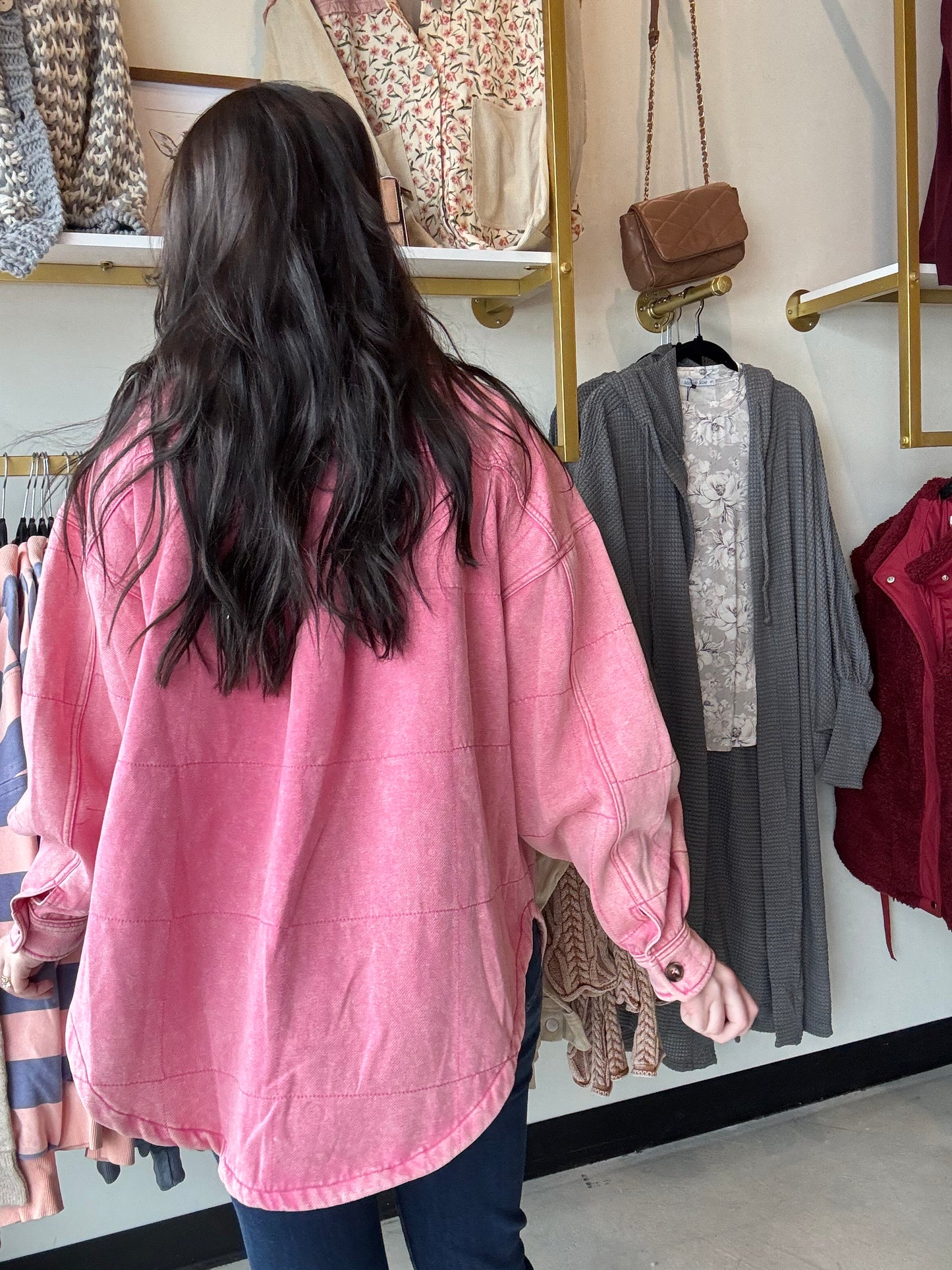 Pink Mineral Washed Quilted Shacket