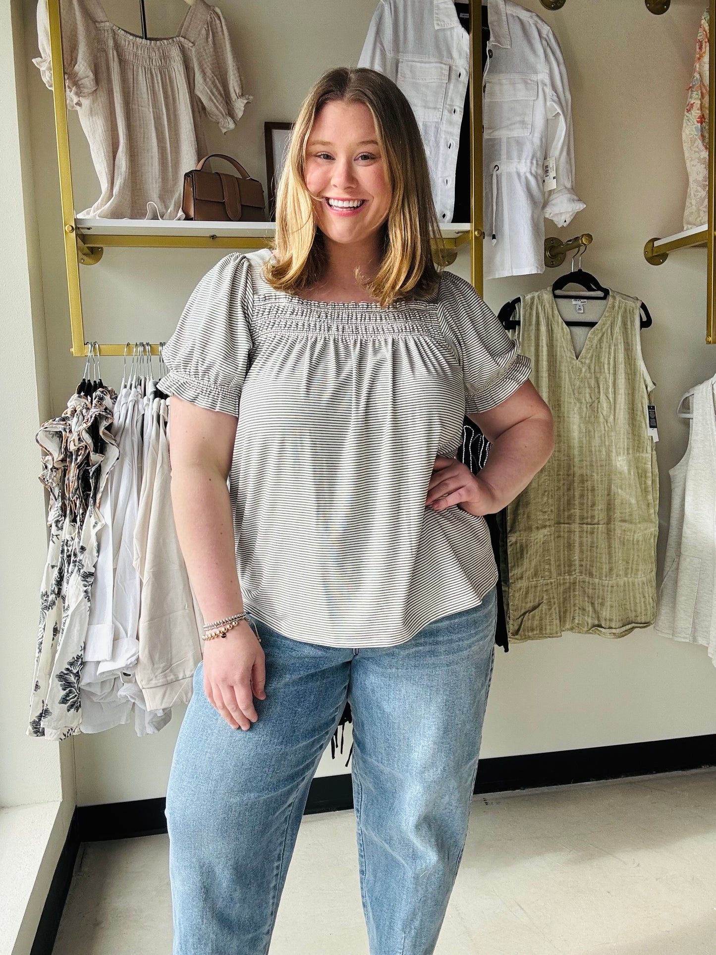 Striped Ivory Smocked Top
