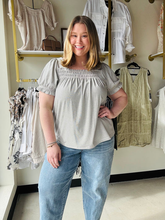 Striped Ivory Smocked Top