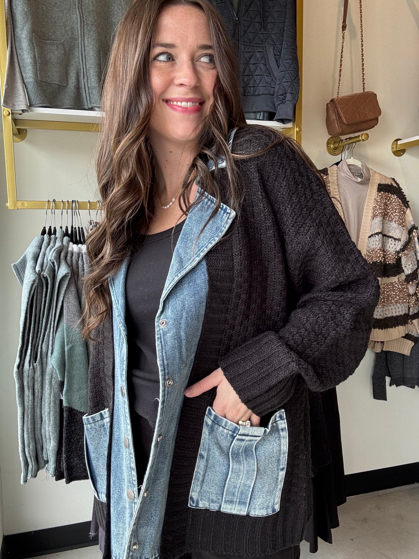 Denim Contrast Sweater Cardi