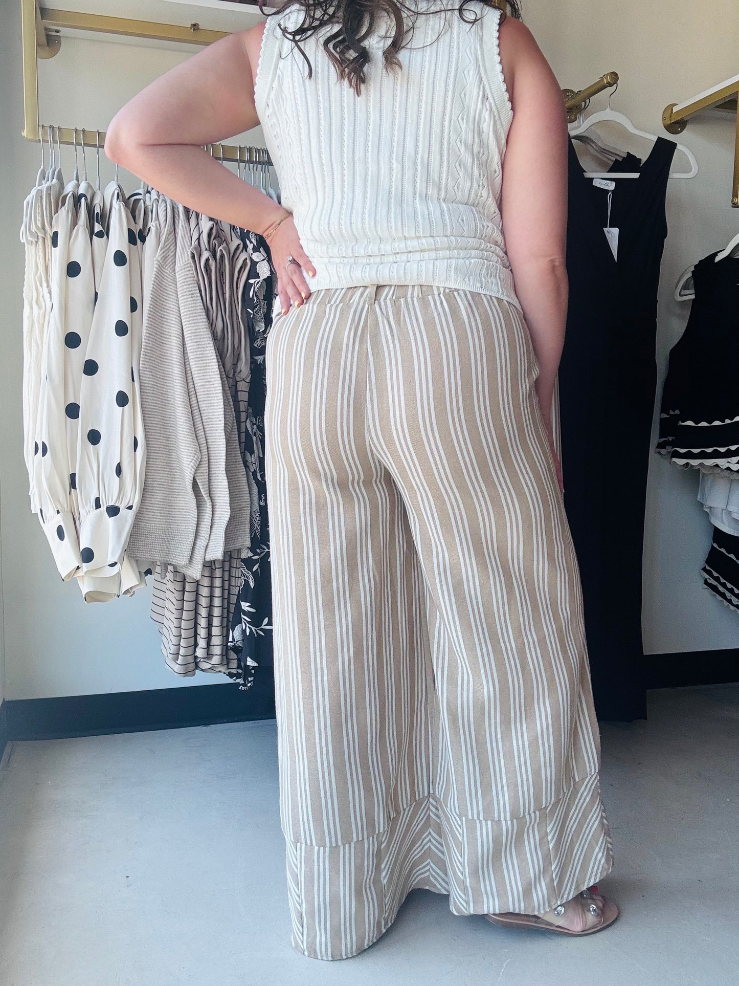Khaki Stripe Wide Leg Pants