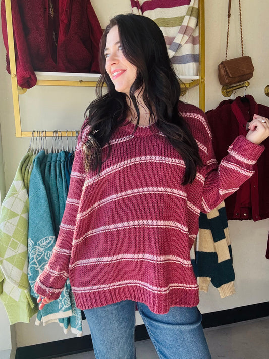 Marsala & Pink Stripe Sweater
