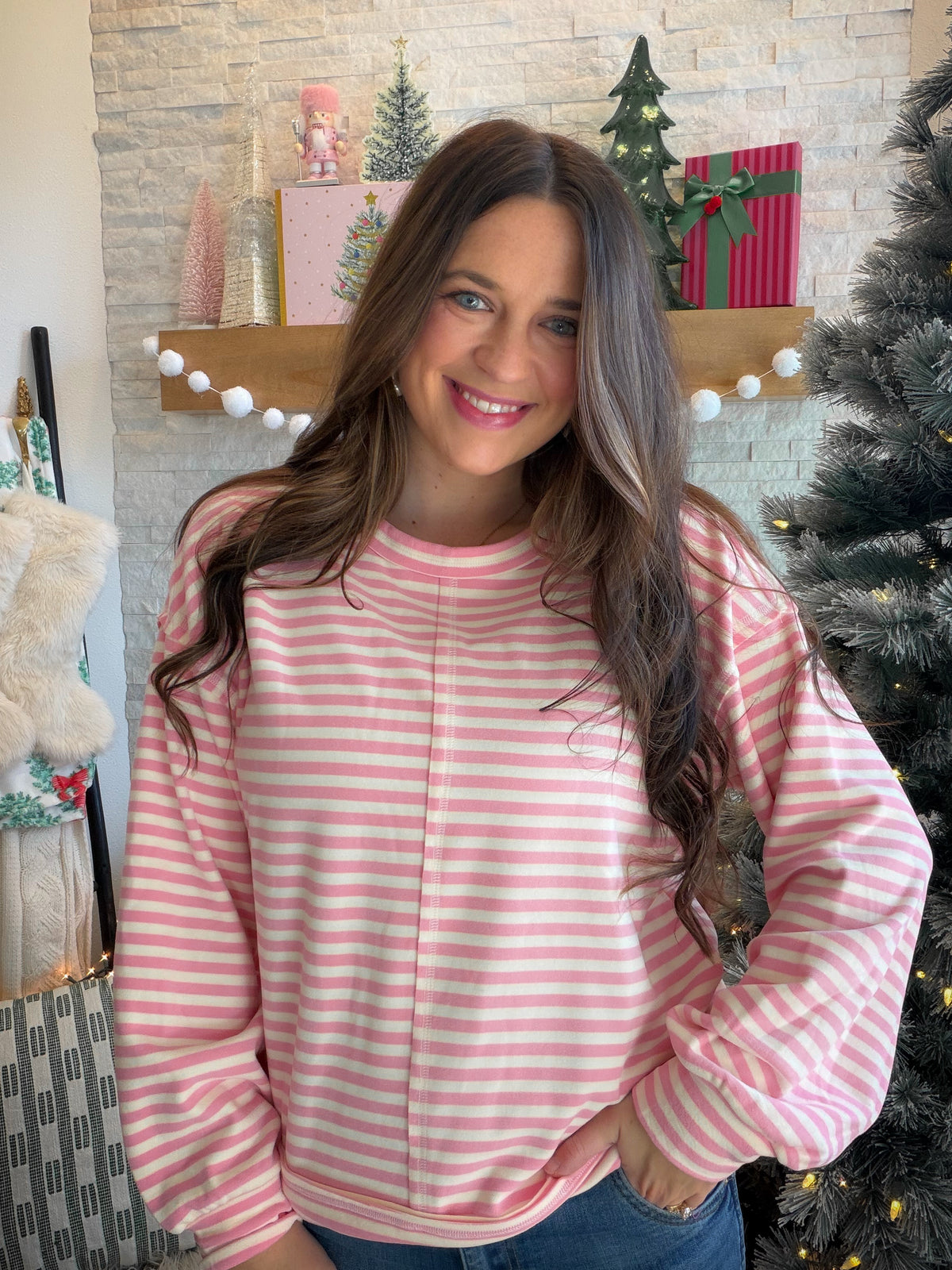 Pink Striped Center Detail Sweatshirt