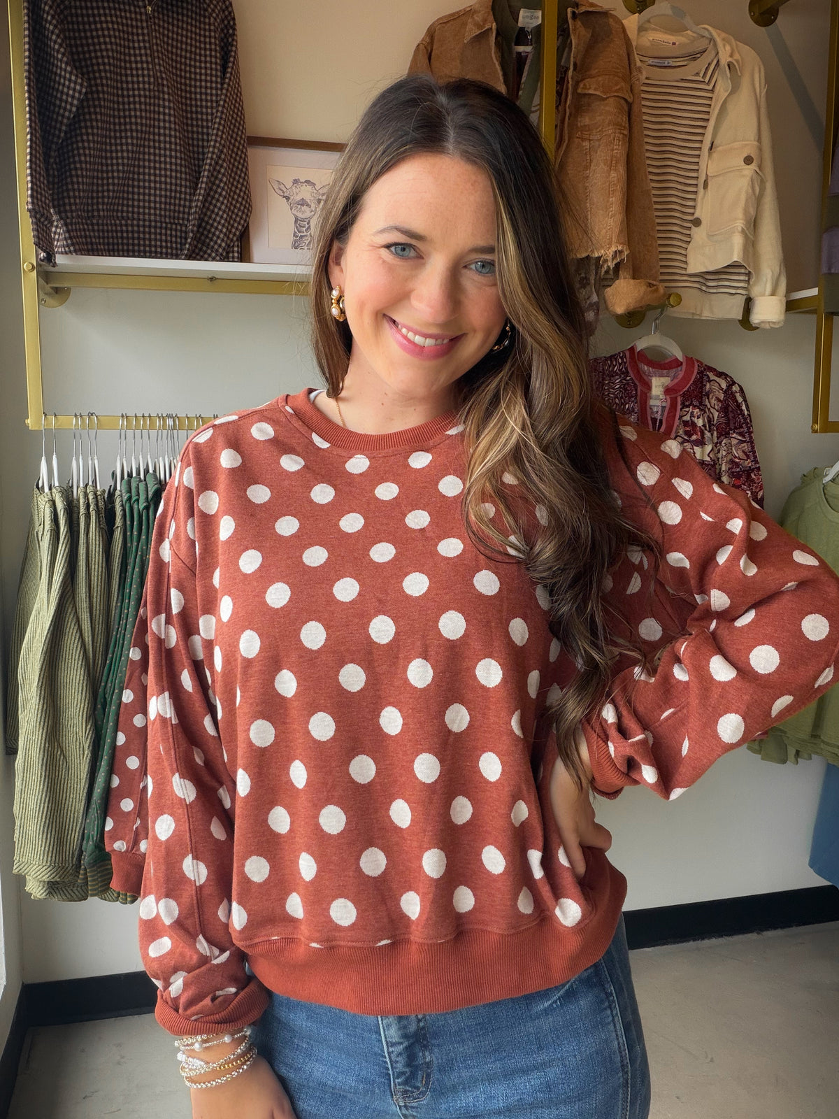 Rust Polka Dot Printed Pullover