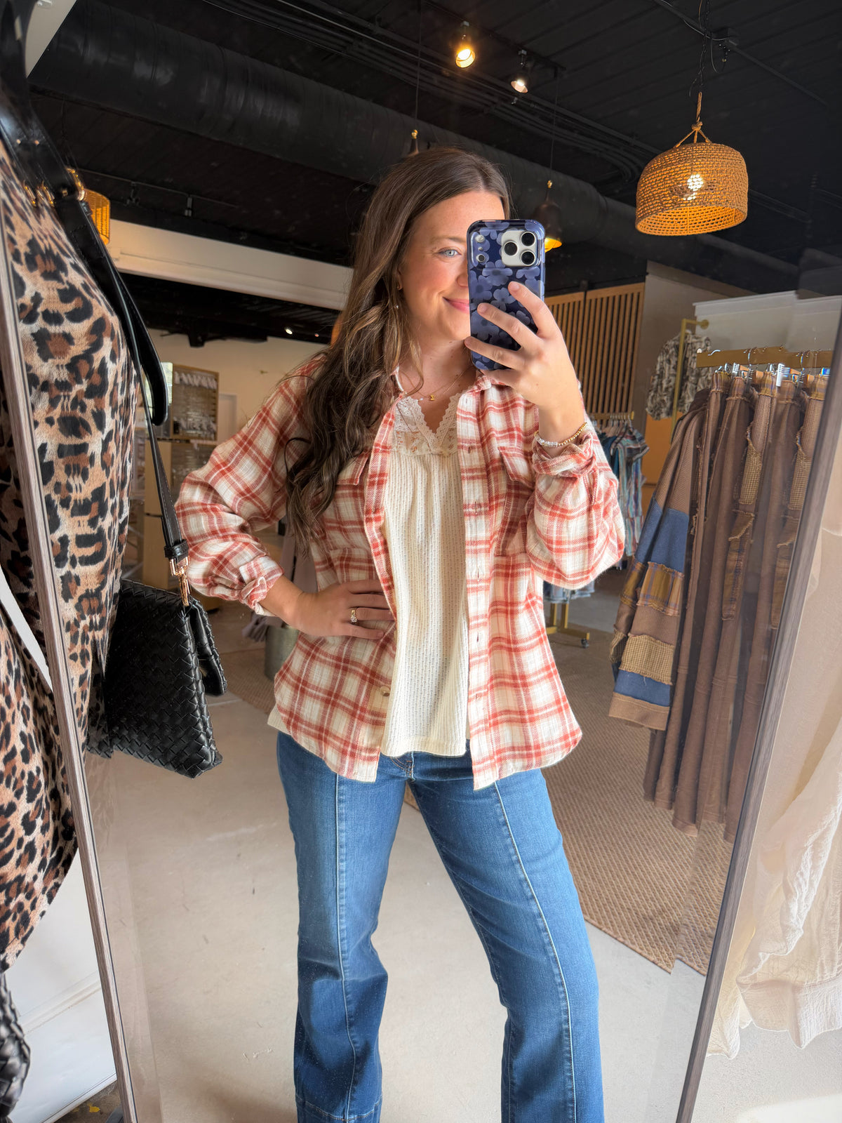 Terracotta Lightweight Plaid Button Up