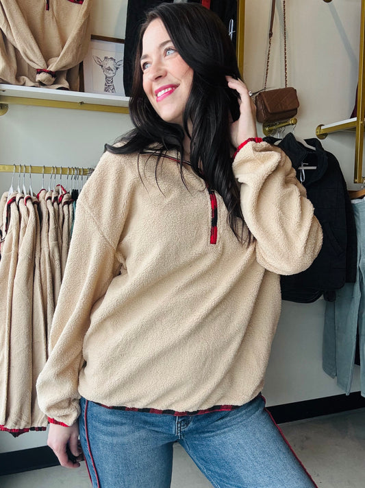 Taupe Buffalo Plaid Half Zip