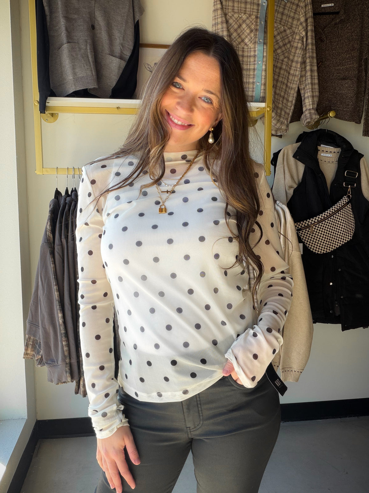 Ivory Dot Mesh Top