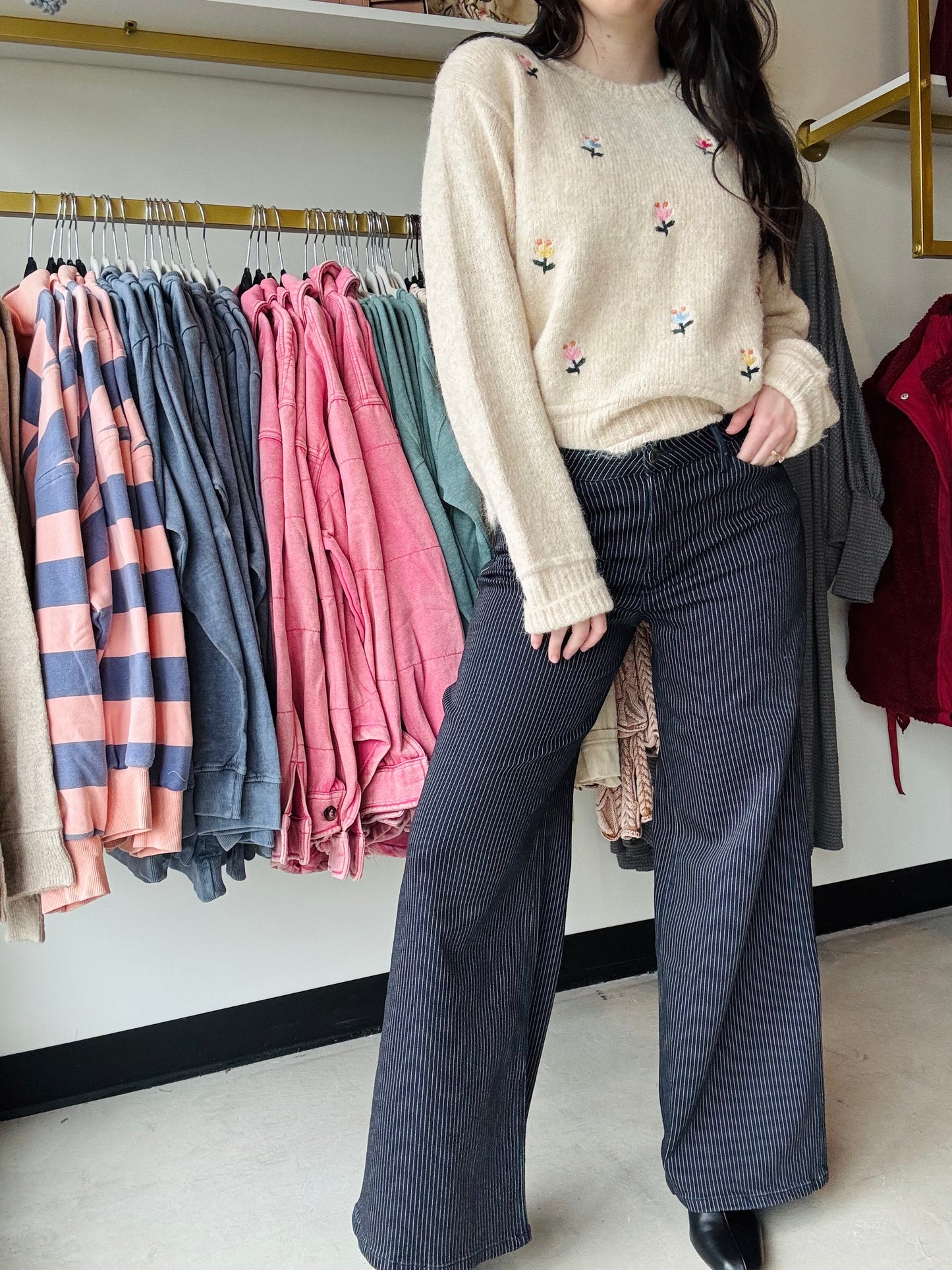 Wide Leg Pin Stripe Jeans