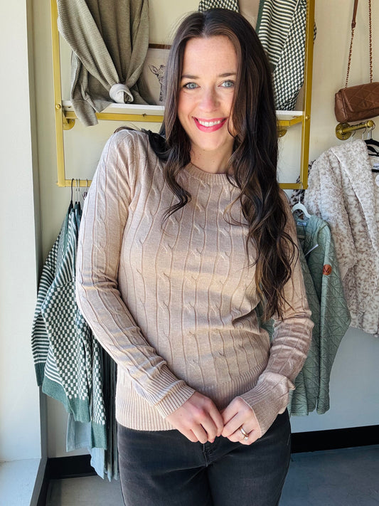 Khaki Cable Knit Crewneck