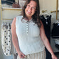 White Pointelle Sweater Henley Tank