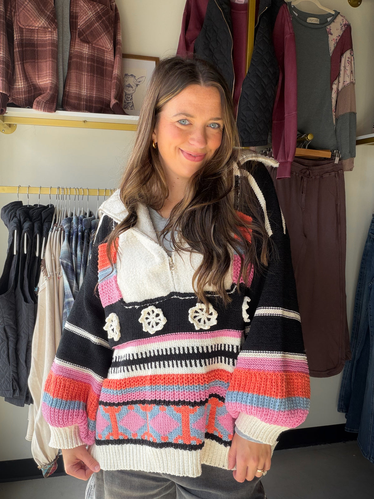 Vibrant Chenille Balloon Sleeve Pullover