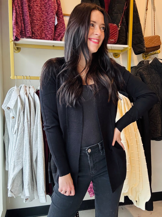 Black Open Front Cardigan