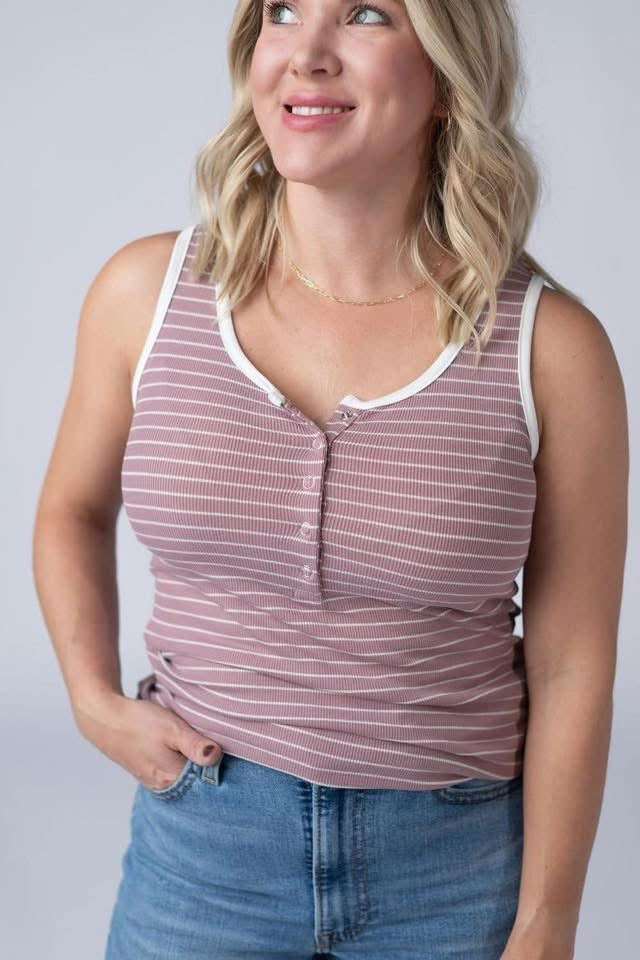 Mauve Stripe Button Tank
