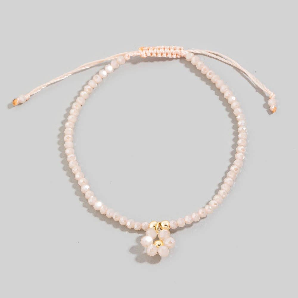Faceted Beaded Flower Charm Adjustable Cord Bracelet