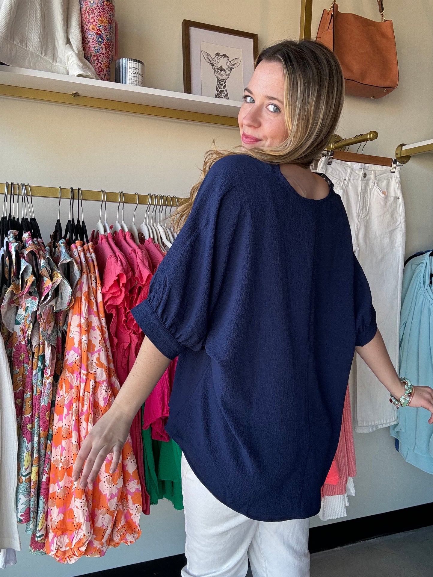 Navy Bubble Sleeve Tunic