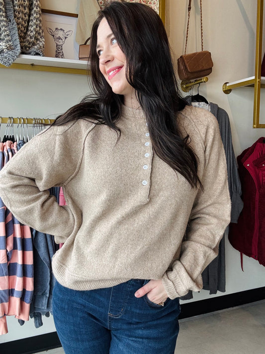 Latte Button Crewneck Sweater