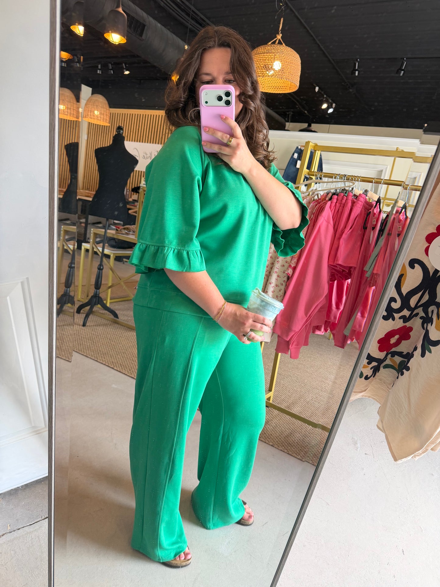 Green Luxeknit Wide Leg Pants