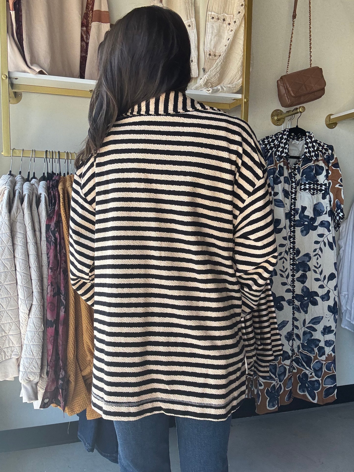 Striped Combo Button Up Shacket