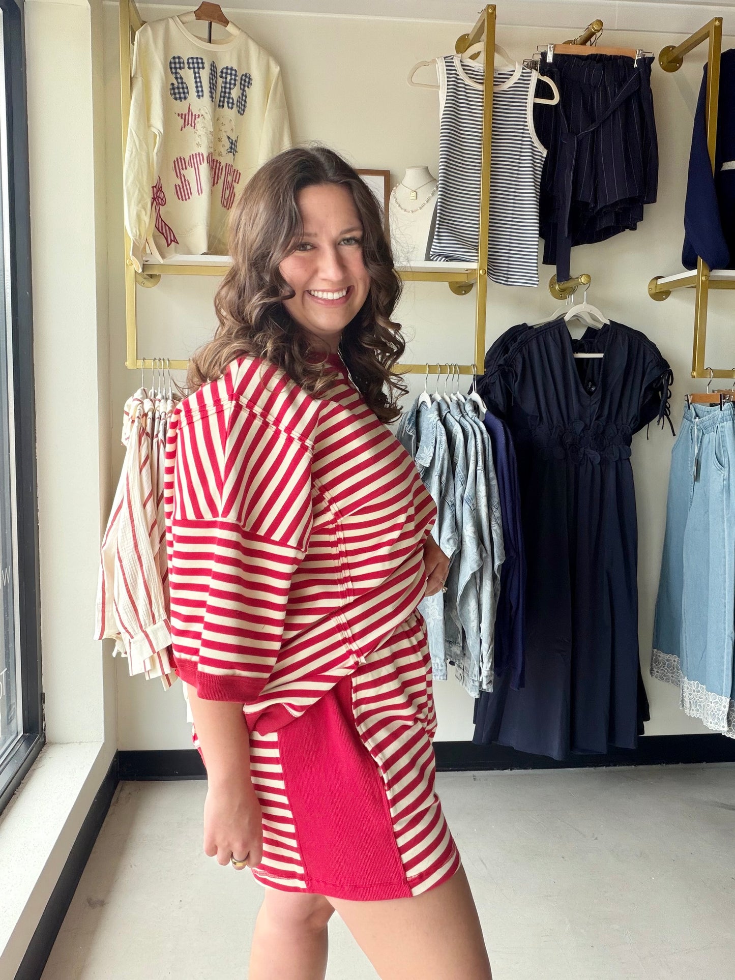 Red Stripe Oversized Lounge Set
