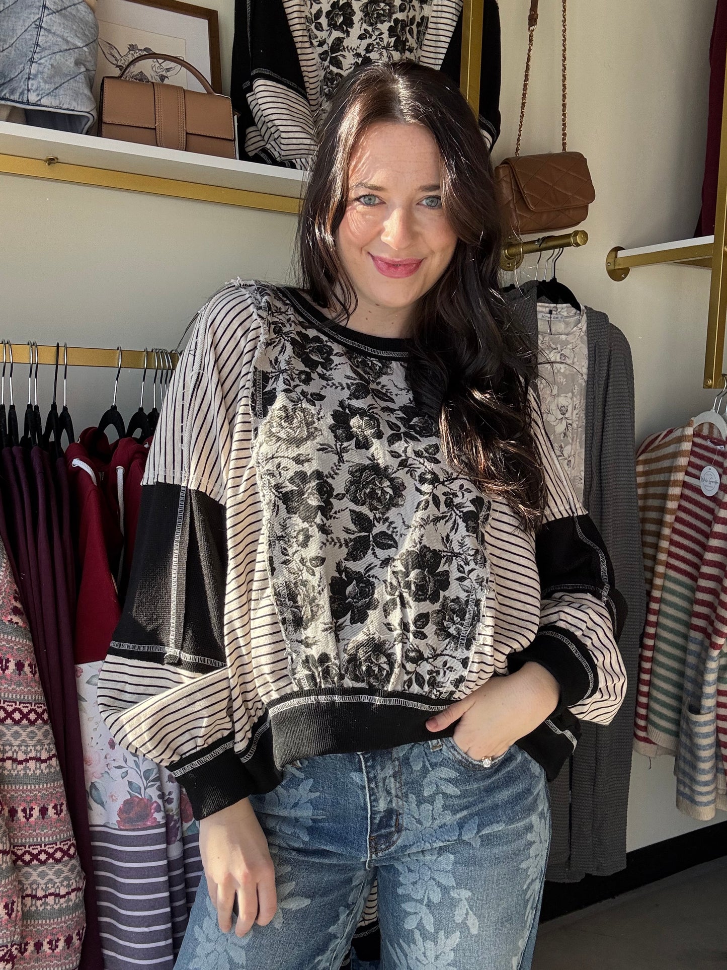 Rose Twill & Stripe Pullover