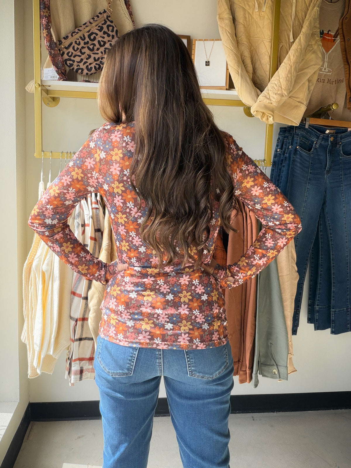 Fall Floral Mesh Top