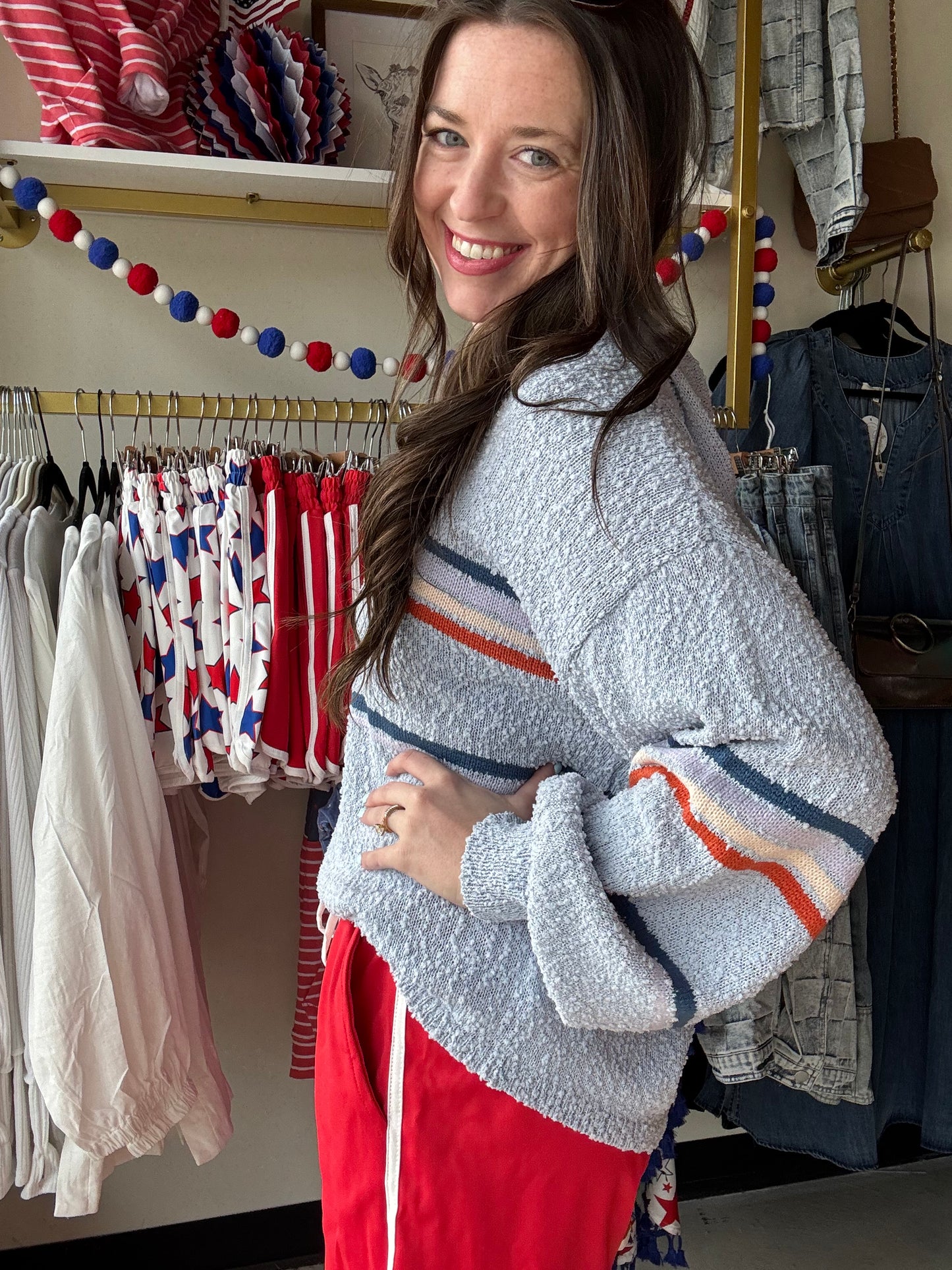 Blue Multi Stripe Sweater Hoodie