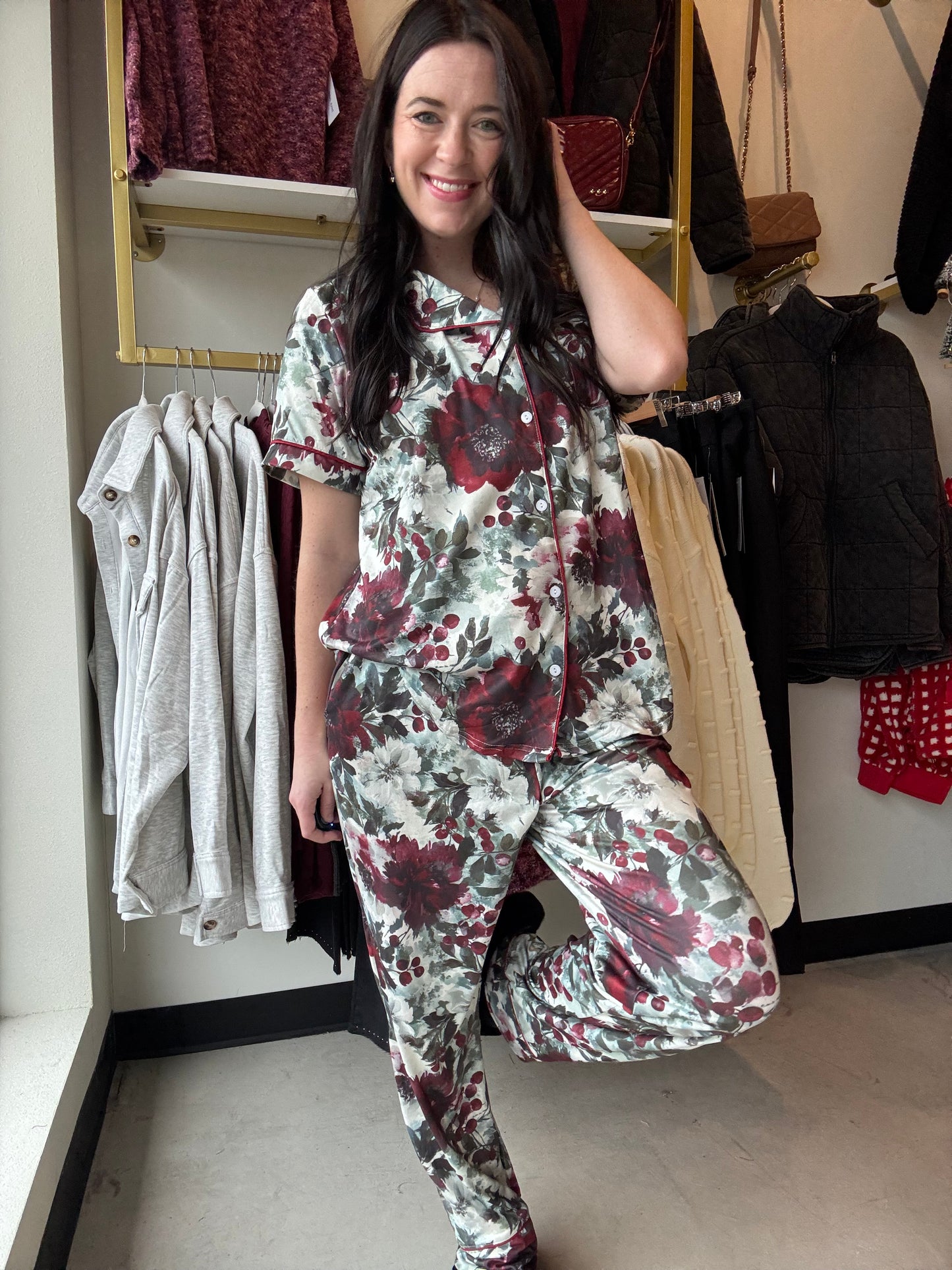 Winter Floral Button  PJ Set