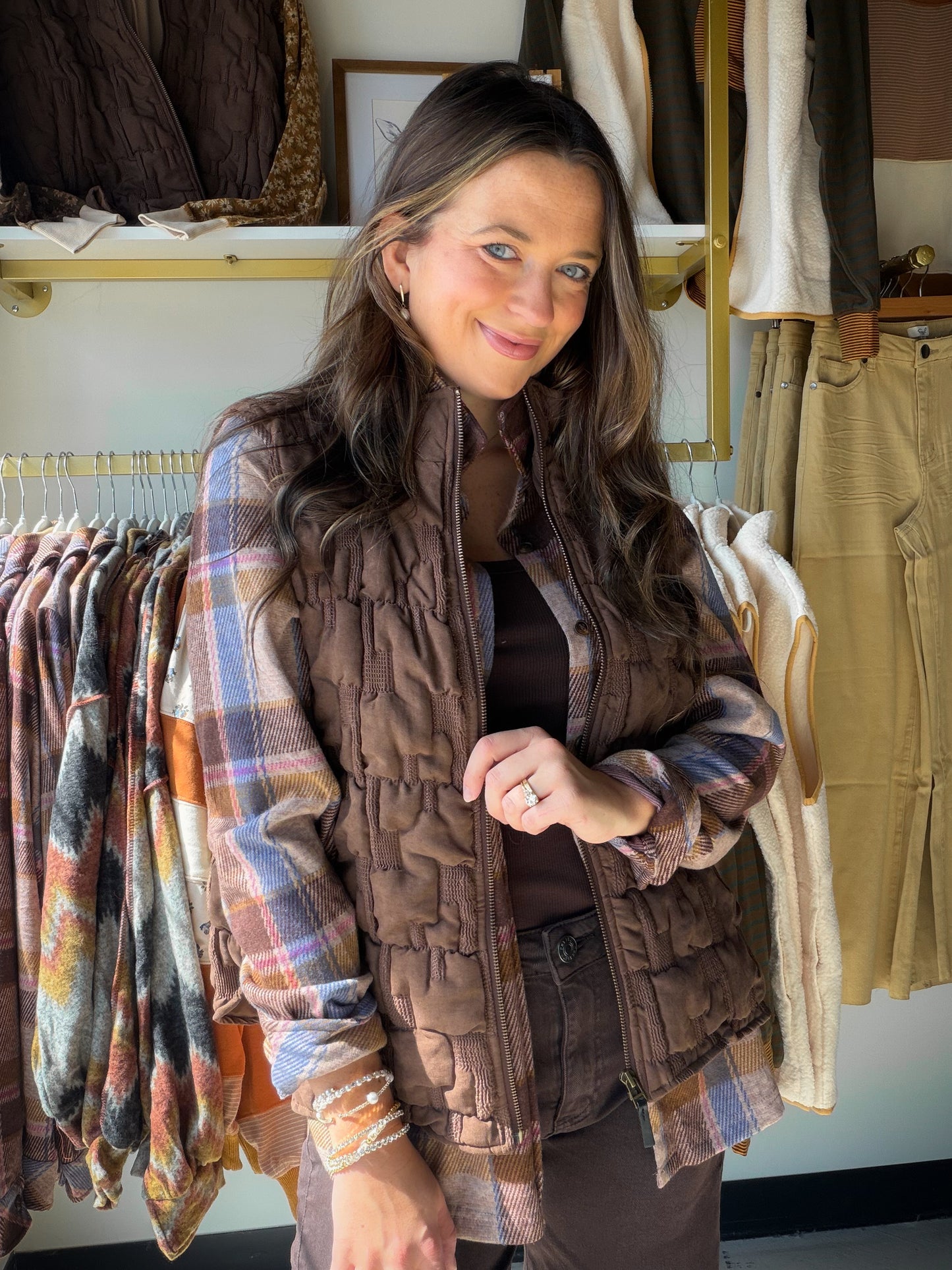 Tan & Periwinkle Plaid Shacket