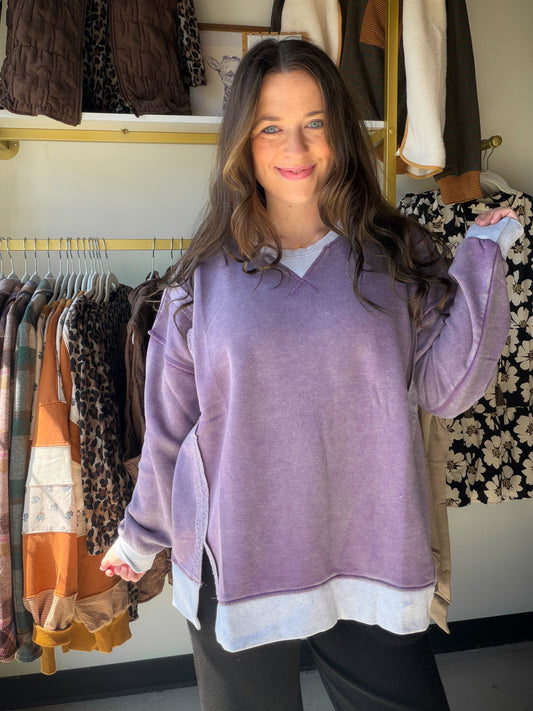 Light Eggplant Acid Wash Pullover