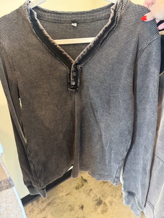 #23 Charcoal Henley Top