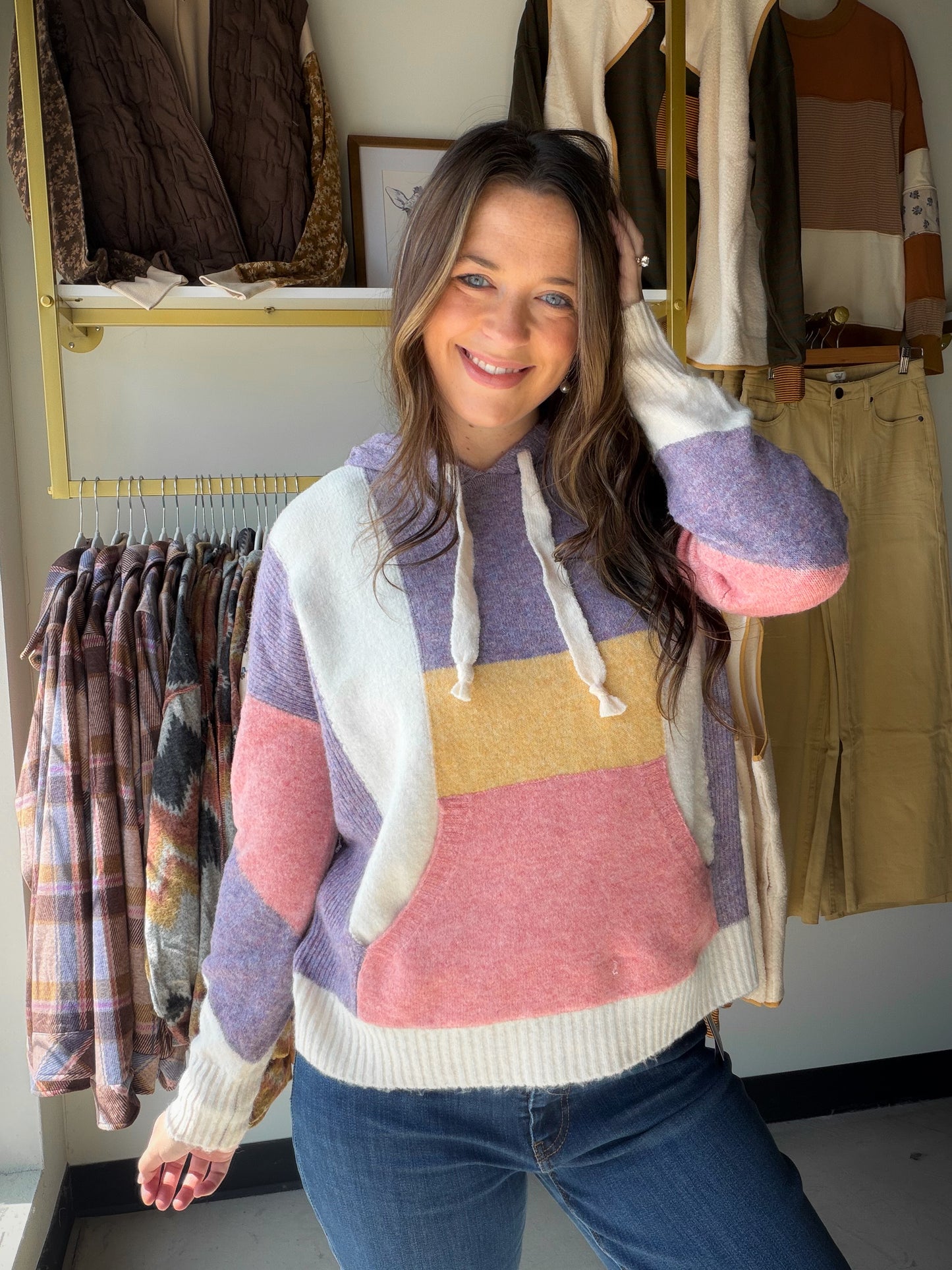Purple Colorblock Sweater Hoodie
