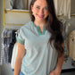 Jade Stripe Split Neck Top