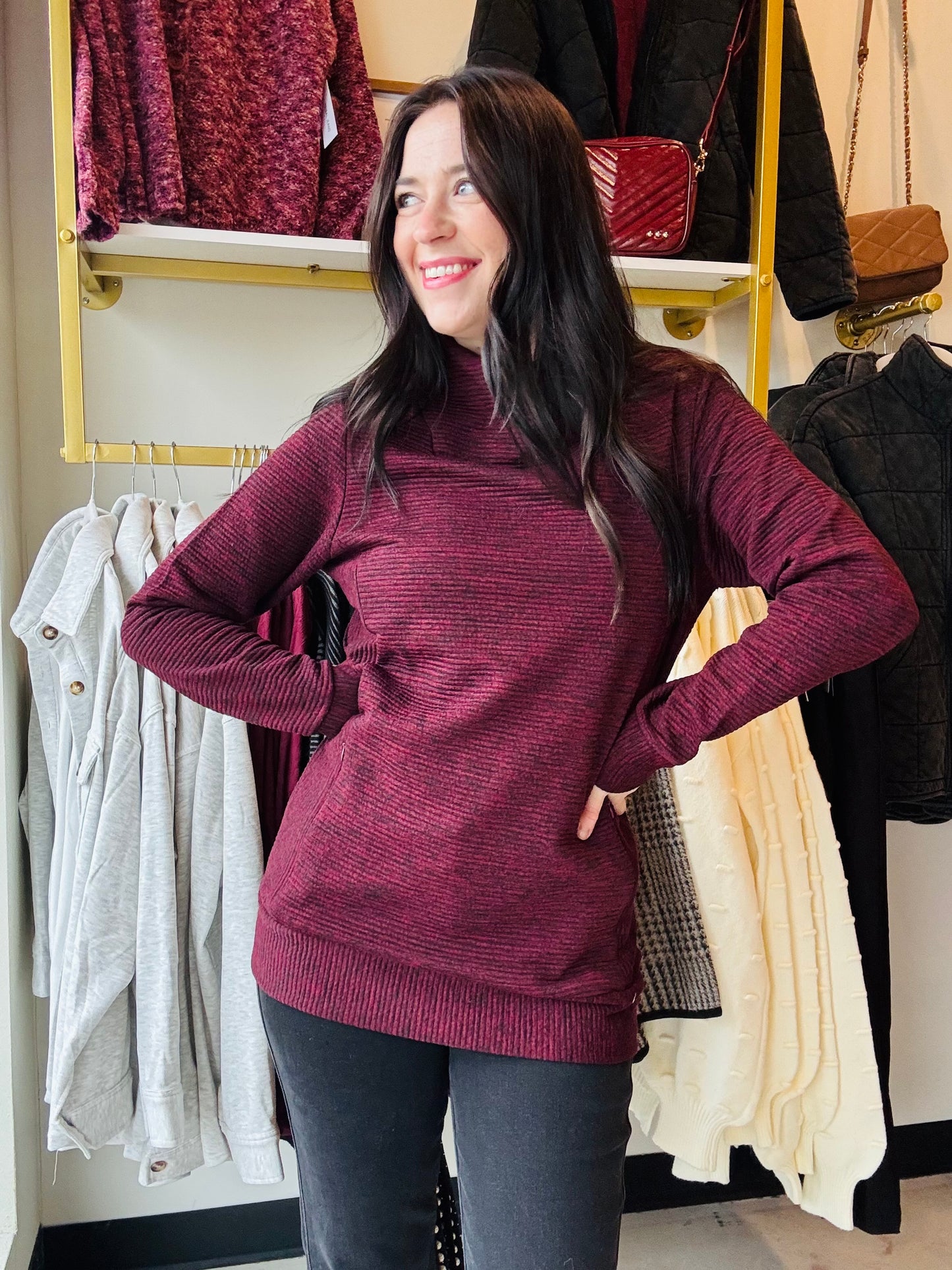 Wine Mock Neck Tunic