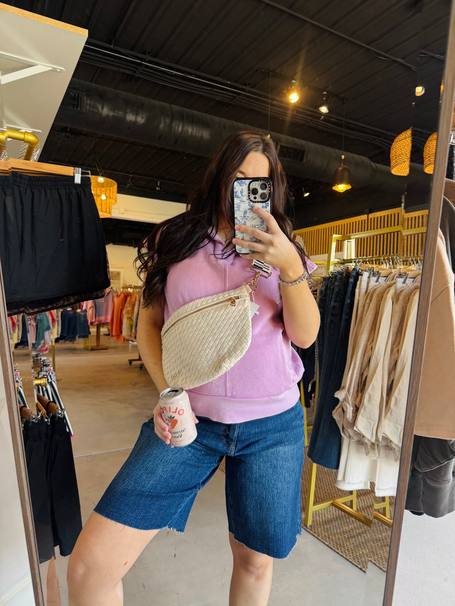 Wide-Leg Denim Bermuda Shorts - Dark Wash