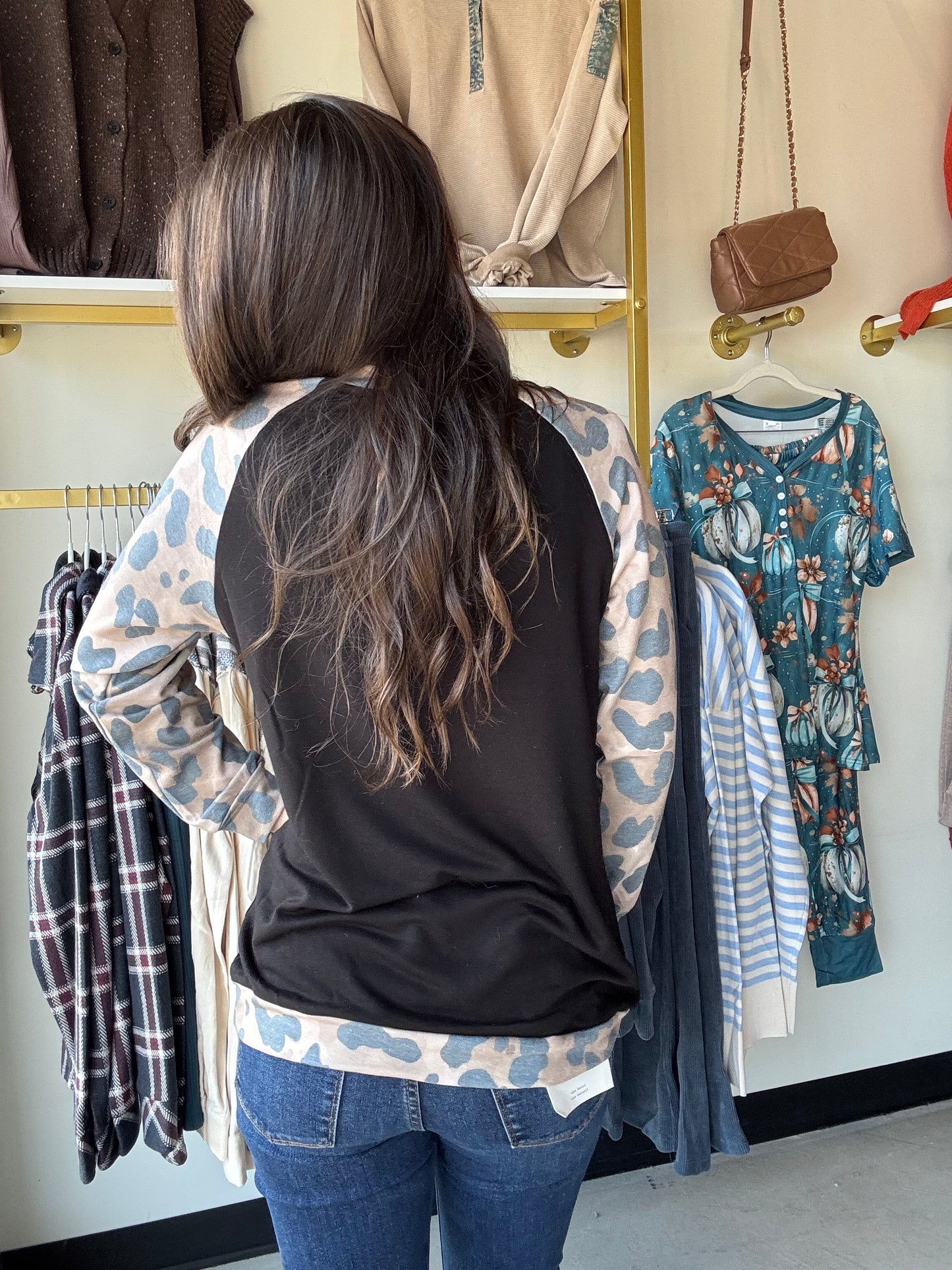 Leopard Sleeve Contrast Top