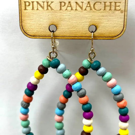 Wooden Multi Color Bead Earrings