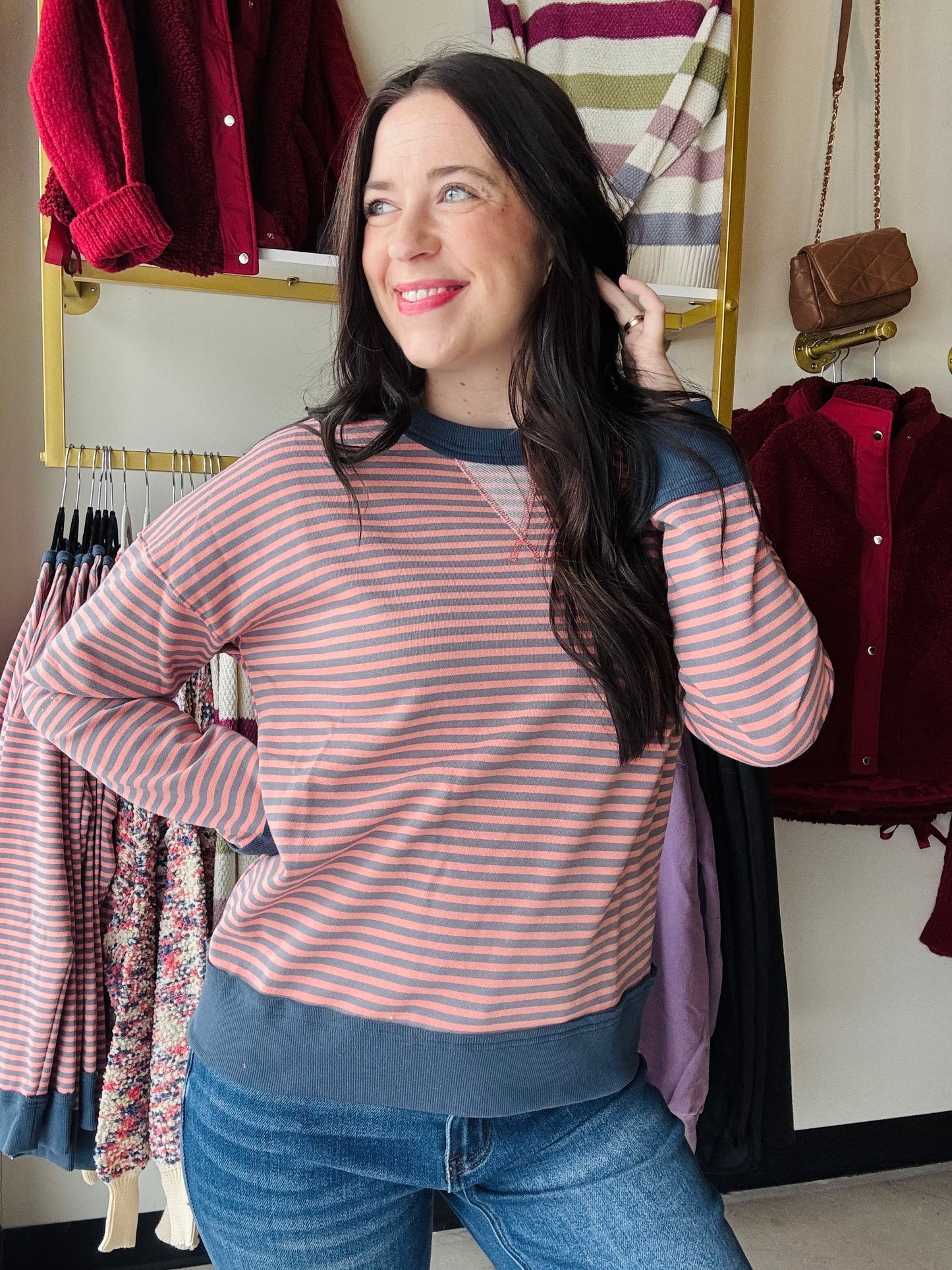 Pink & Denim Stripe Pullover