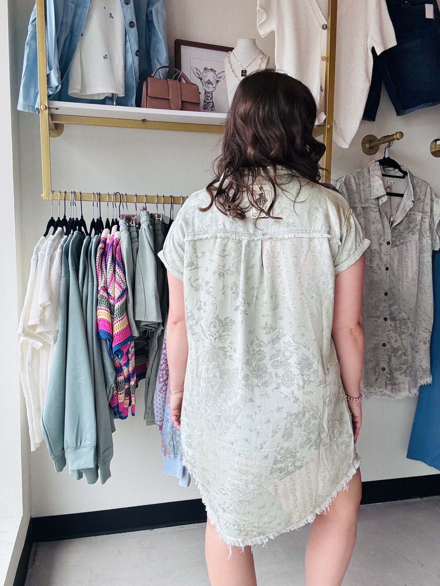 Sage Muted Floral Button Up Dress