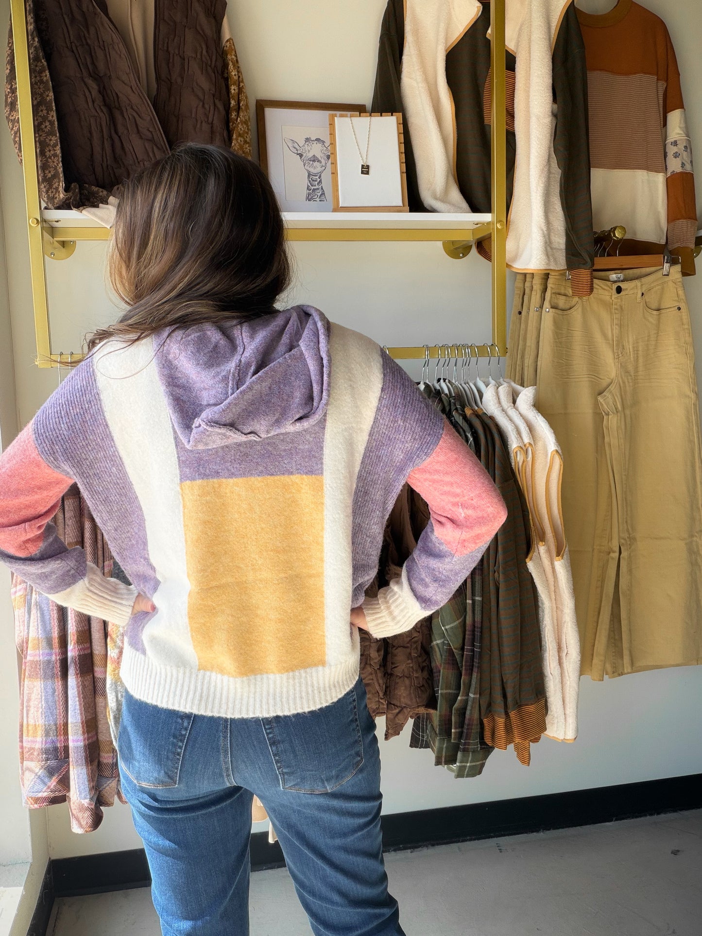 Purple Colorblock Sweater Hoodie