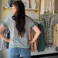 Jade Stripe Split Neck Top