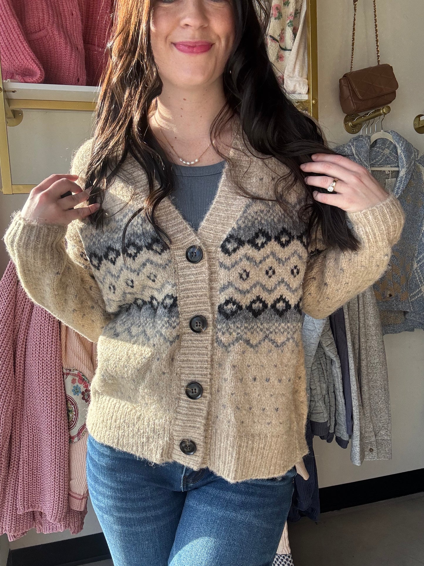 Latte Combo Button Sweater