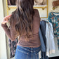 Brown Button V Neck