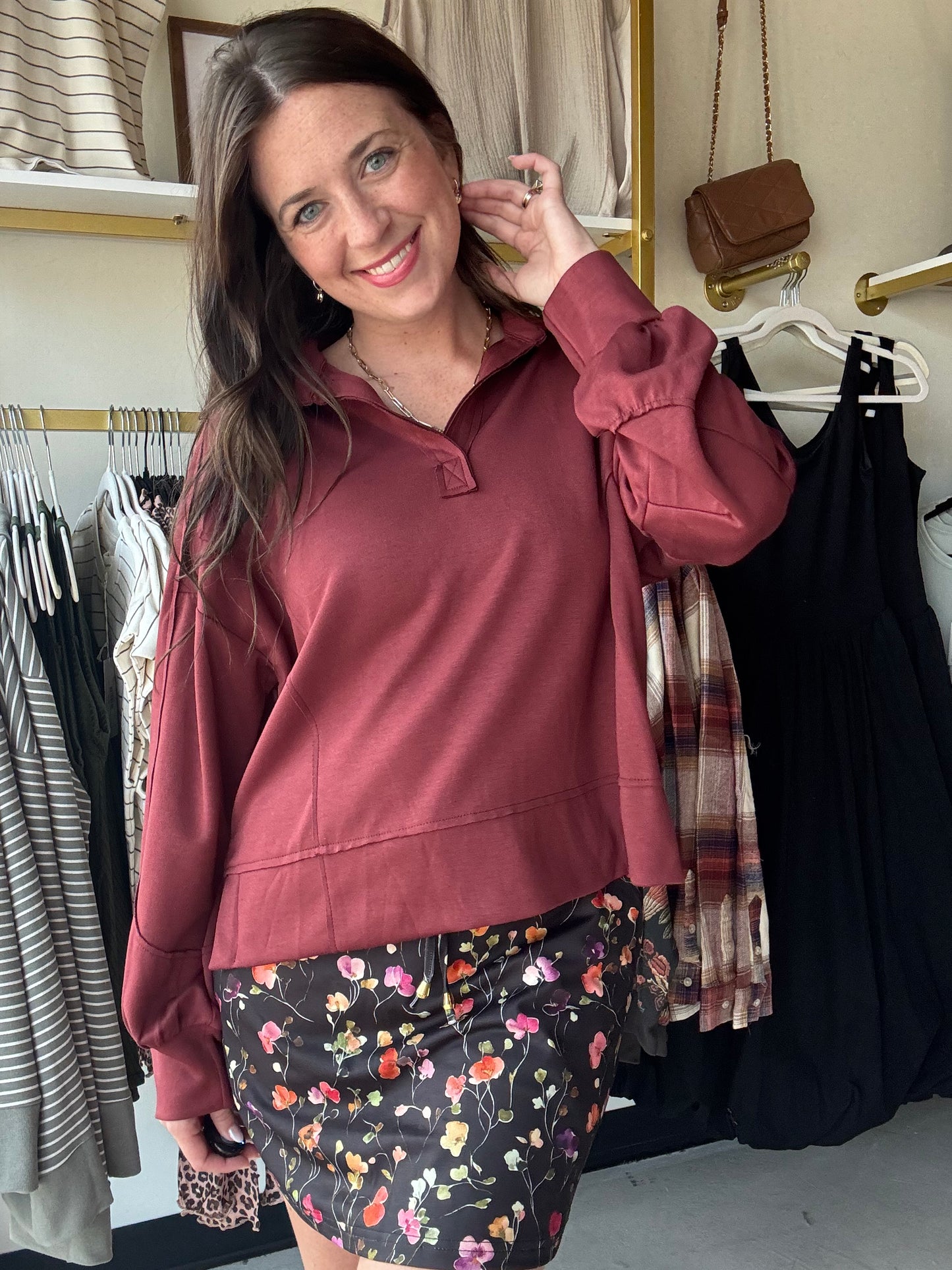 Mahogany Luxe Polo Sweatshirt
