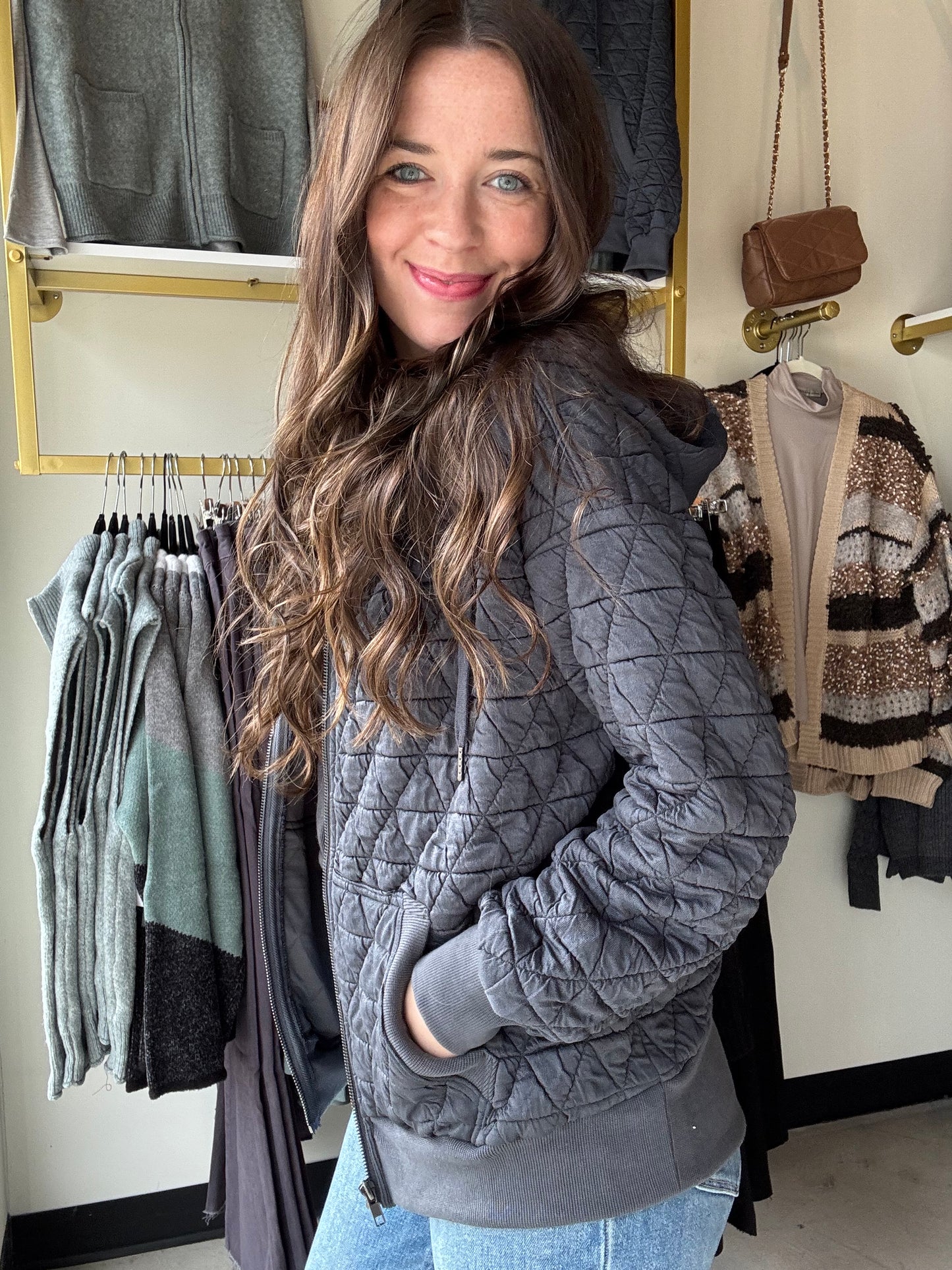 Gunmetal Quilted Zip Up