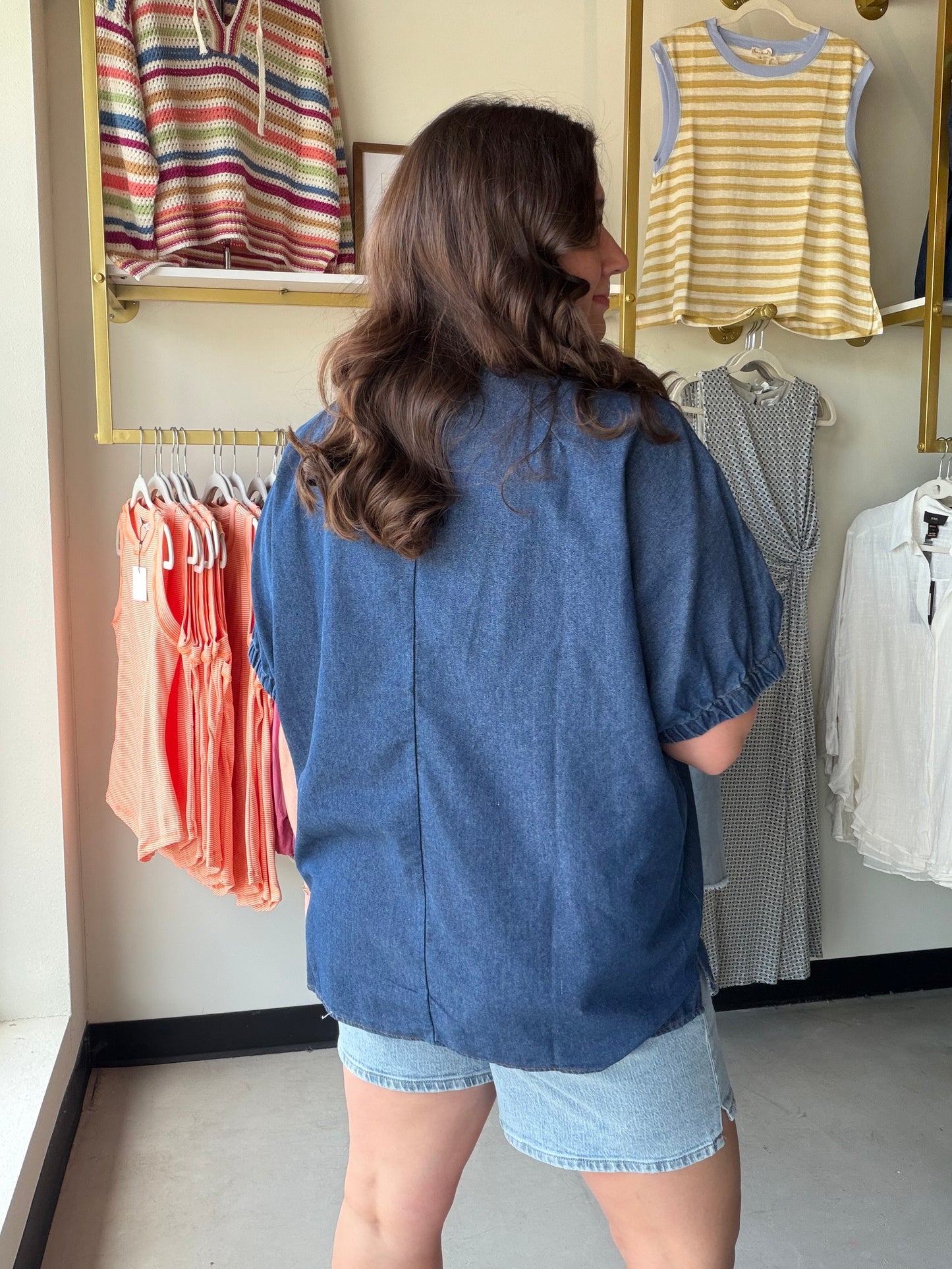Chambray Vibrant Sleeve Dolman Top
