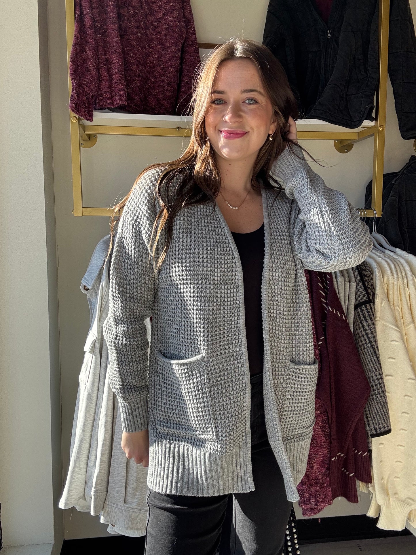 Heather Grey Waffle Cardigan