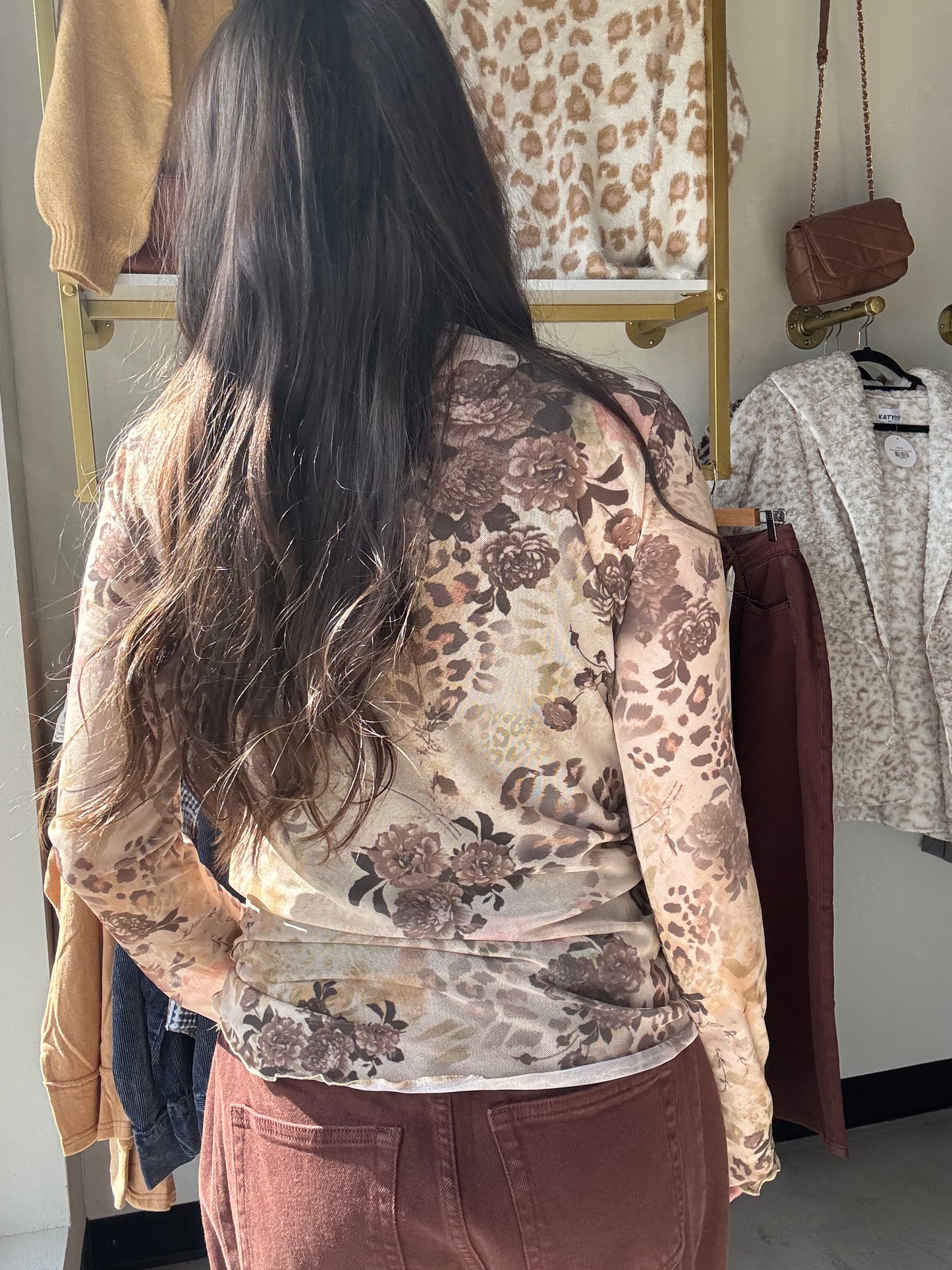 Animal Print Floral Mesh Top