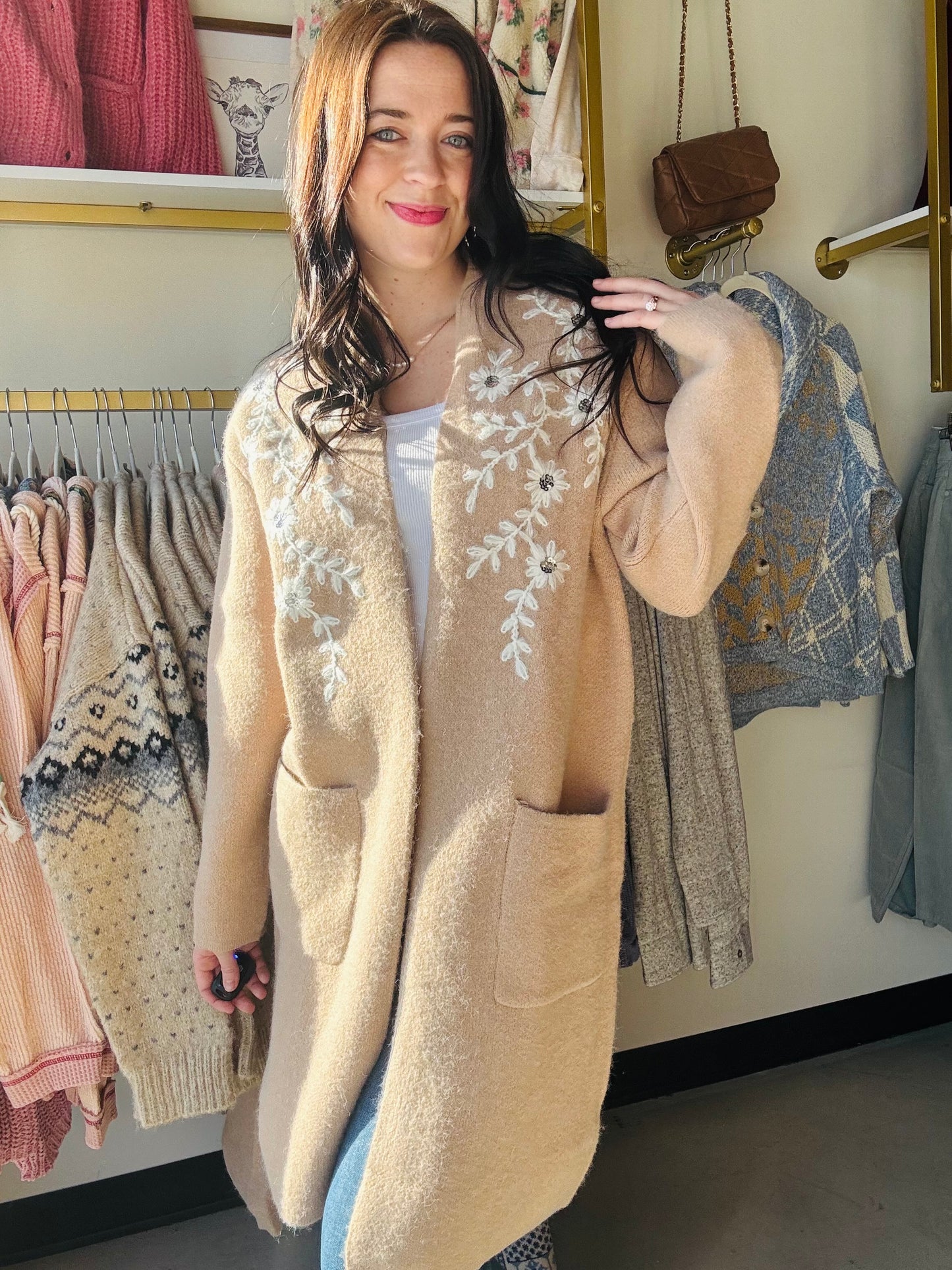 Floral Embellished Coatigan